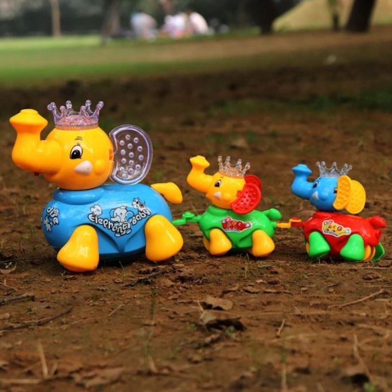 Three colorful elephant toys 