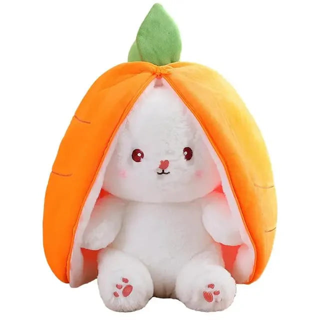 Reversible pink Strawberry Floppy Ear Bunny stuffed toy with zipper
