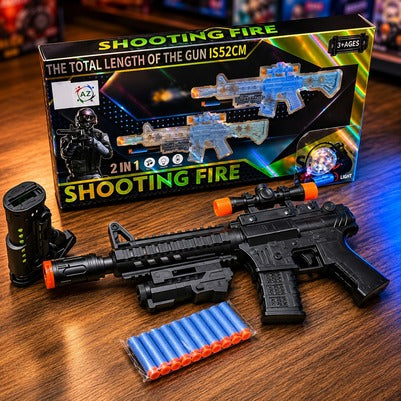 A 2-in-1 toy shooting fire gun set 