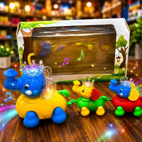 Three colorful baby elephant toys