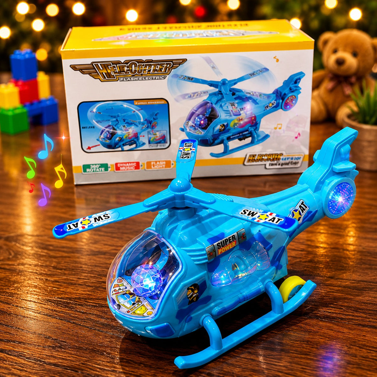 360° Rotating Musical Helicopter Toy with LED Lights Sound