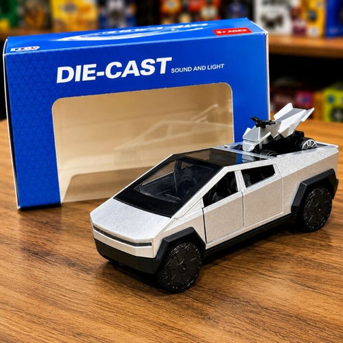 A silver and black die-cast toy 