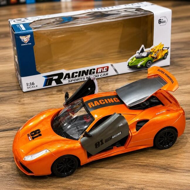 An orange 1:16 scale remote control toy sports car